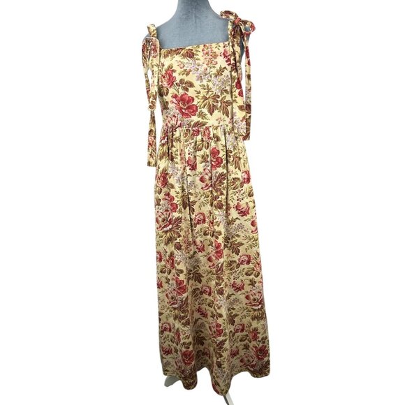 Gal Meets Glam Dress Women Size 6 Floral Print Tie Shoulder Cotton Maxi Dress - Picture 8 of 16